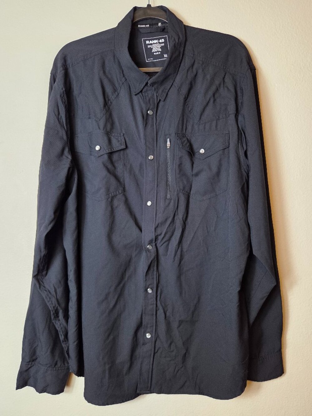 Rank 45 Pearl Snap Button Shirt XL Black 100% Polyester